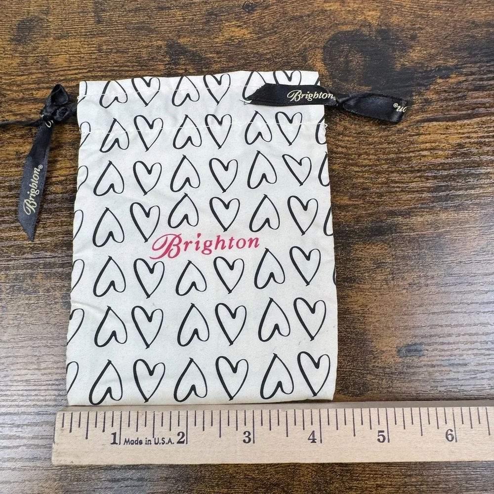 Lot Of 2 Vintage BRIGHTON Bag Black White Medium Hearts Drawstring Jewelry Pouch
